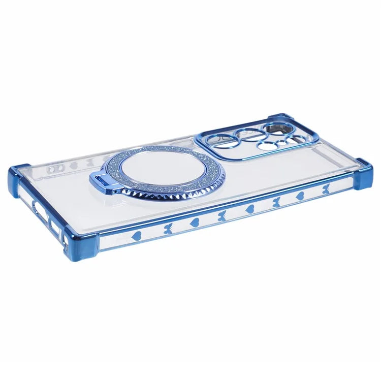 For Samsung Galaxy S22 Ultra 5G Side Heart Pattern Case Kickstand TPU Phone Cover with Mirror