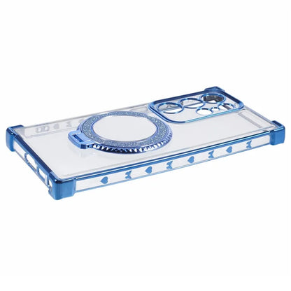 For Samsung Galaxy S22 Ultra 5G Side Heart Pattern Case Kickstand TPU Phone Cover with Mirror