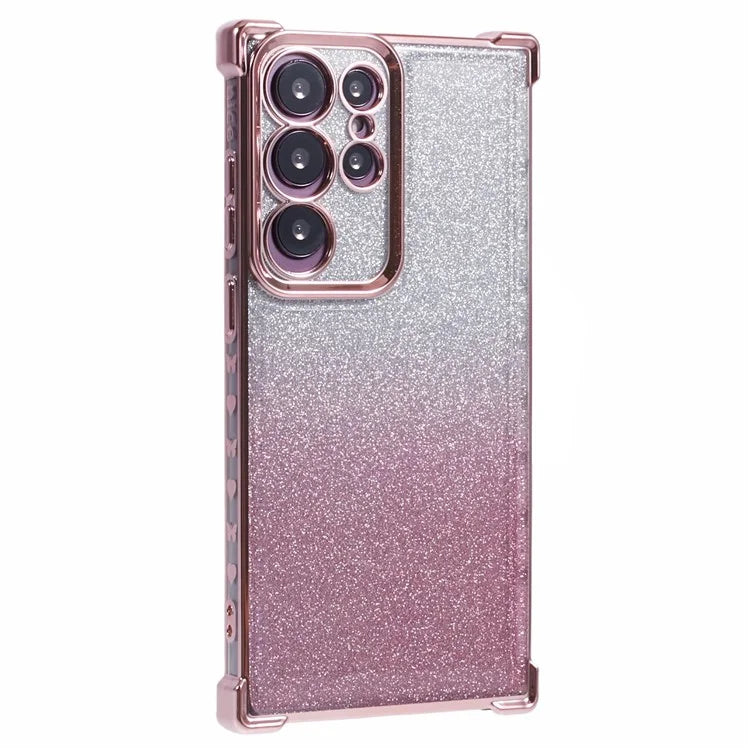 For Samsung Galaxy S22 Ultra 5G Case TPU Glitter Gradien Phone Cover Love Heart Pattern Frame