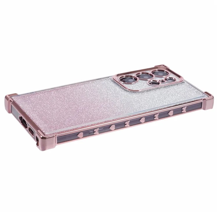 For Samsung Galaxy S22 Ultra 5G Case TPU Glitter Gradien Phone Cover Love Heart Pattern Frame