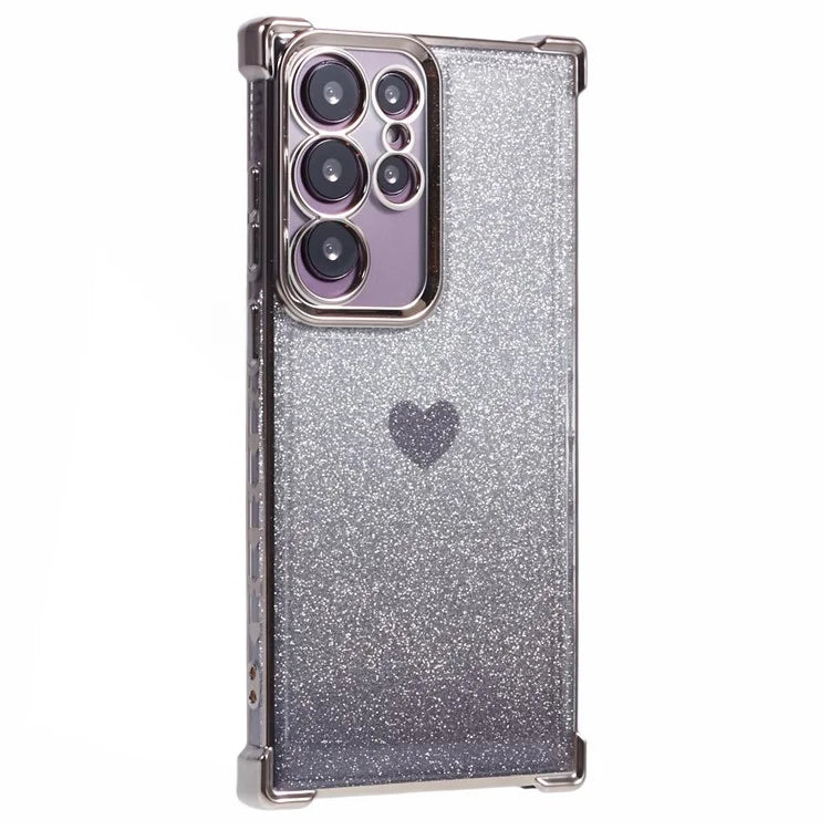For Samsung Galaxy S22 Ultra 5G Heart Pattern Phone Case TPU Glittery Powder Cellphone Cover