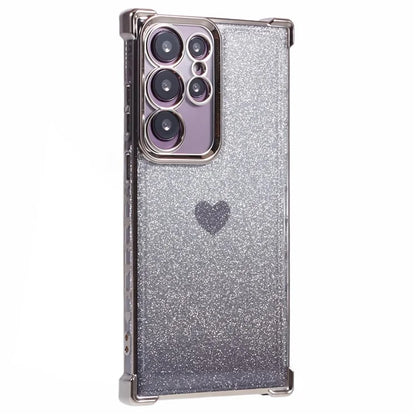 For Samsung Galaxy S22 Ultra 5G Heart Pattern Phone Case TPU Glittery Powder Cellphone Cover