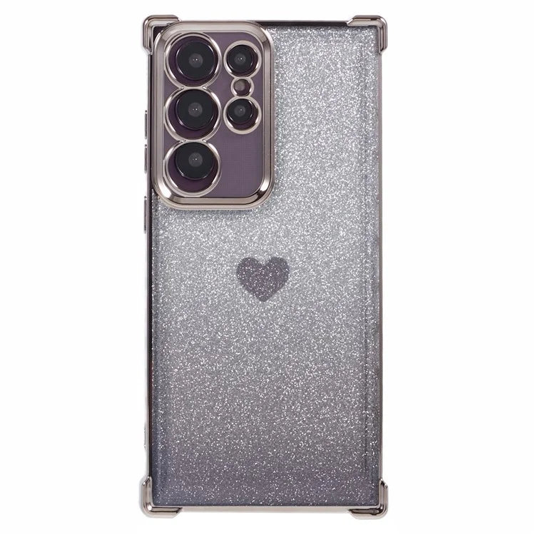 For Samsung Galaxy S22 Ultra 5G Heart Pattern Phone Case TPU Glittery Powder Cellphone Cover