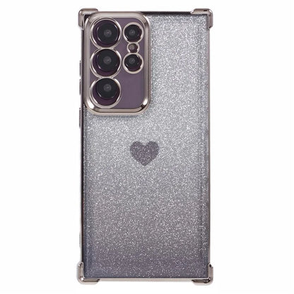 For Samsung Galaxy S22 Ultra 5G Heart Pattern Phone Case TPU Glittery Powder Cellphone Cover