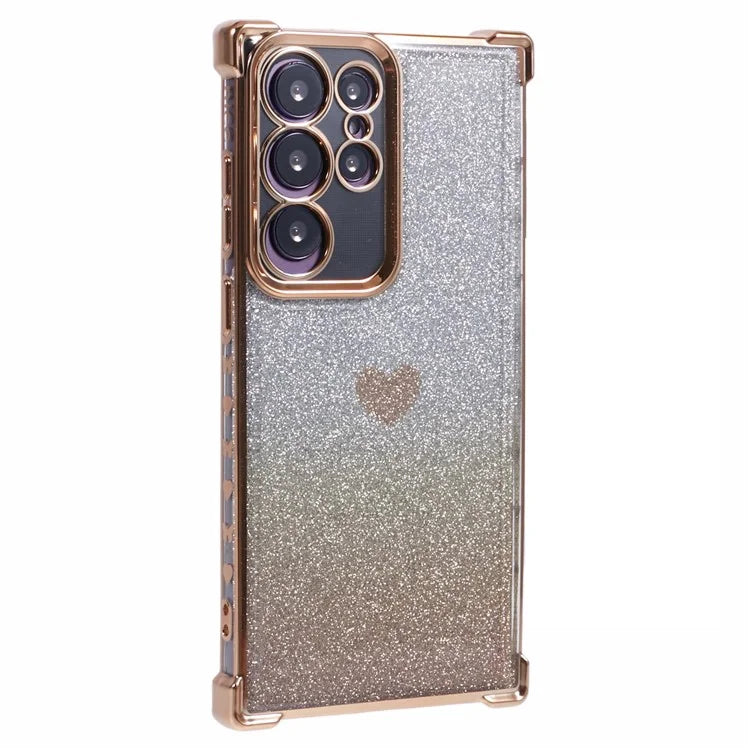 For Samsung Galaxy S22 Ultra 5G Heart Pattern Phone Case TPU Glittery Powder Cellphone Cover
