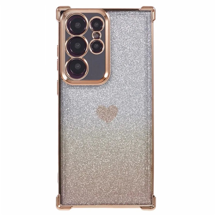 For Samsung Galaxy S22 Ultra 5G Heart Pattern Phone Case TPU Glittery Powder Cellphone Cover