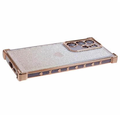 For Samsung Galaxy S22 Ultra 5G Heart Pattern Phone Case TPU Glittery Powder Cellphone Cover