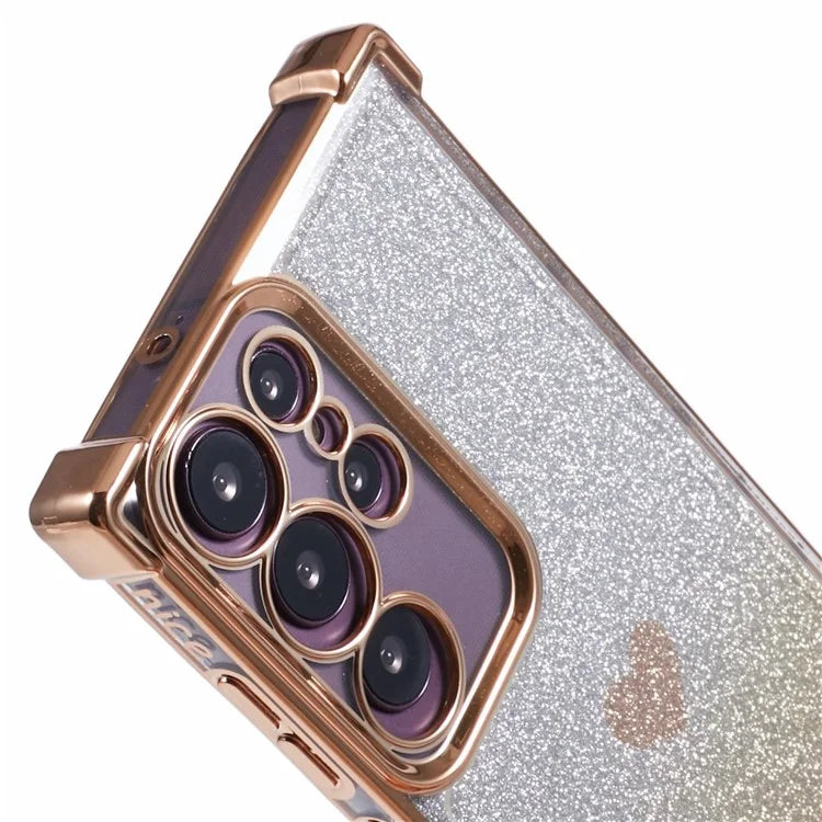 For Samsung Galaxy S22 Ultra 5G Heart Pattern Phone Case TPU Glittery Powder Cellphone Cover