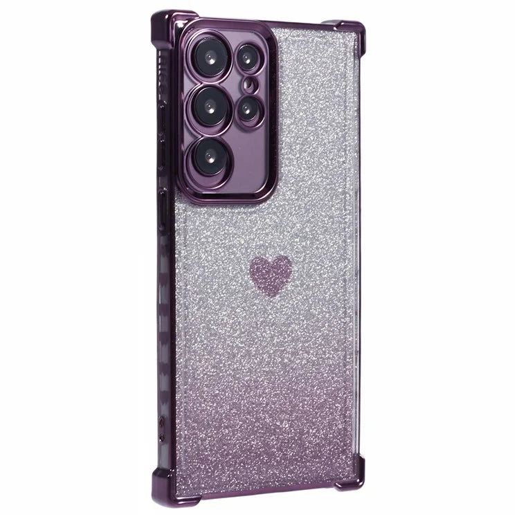 For Samsung Galaxy S22 Ultra 5G Heart Pattern Phone Case TPU Glittery Powder Cellphone Cover