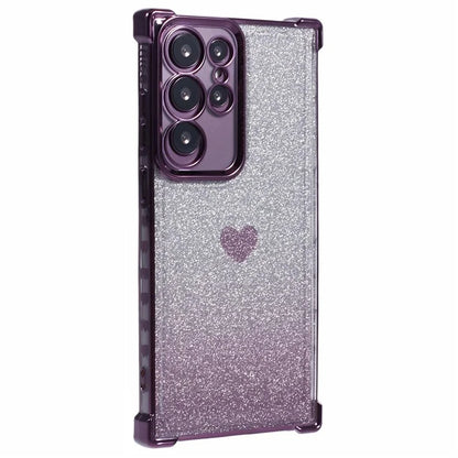 For Samsung Galaxy S22 Ultra 5G Heart Pattern Phone Case TPU Glittery Powder Cellphone Cover