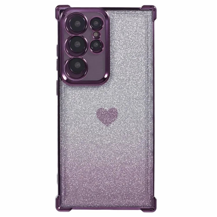 For Samsung Galaxy S22 Ultra 5G Heart Pattern Phone Case TPU Glittery Powder Cellphone Cover