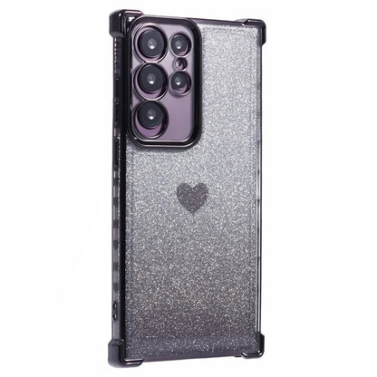 For Samsung Galaxy S22 Ultra 5G Heart Pattern Phone Case TPU Glittery Powder Cellphone Cover