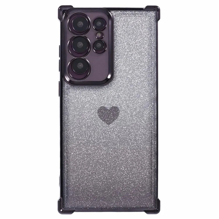 For Samsung Galaxy S22 Ultra 5G Heart Pattern Phone Case TPU Glittery Powder Cellphone Cover