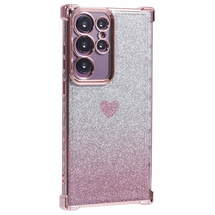 For Samsung Galaxy S22 Ultra 5G Heart Pattern Phone Case TPU Glittery Powder Cellphone Cover