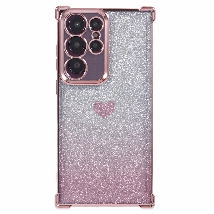 For Samsung Galaxy S22 Ultra 5G Heart Pattern Phone Case TPU Glittery Powder Cellphone Cover