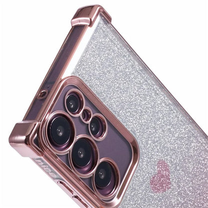For Samsung Galaxy S22 Ultra 5G Heart Pattern Phone Case TPU Glittery Powder Cellphone Cover