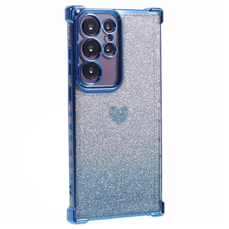 For Samsung Galaxy S22 Ultra 5G Heart Pattern Phone Case TPU Glittery Powder Cellphone Cover