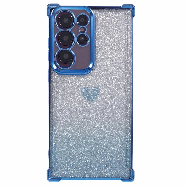 For Samsung Galaxy S22 Ultra 5G Heart Pattern Phone Case TPU Glittery Powder Cellphone Cover