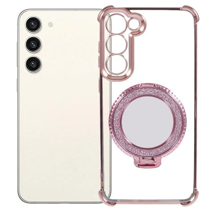 For Samsung Galaxy S23 Case Mirror Kickstand TPU Phone Cover Side Heart Pattern