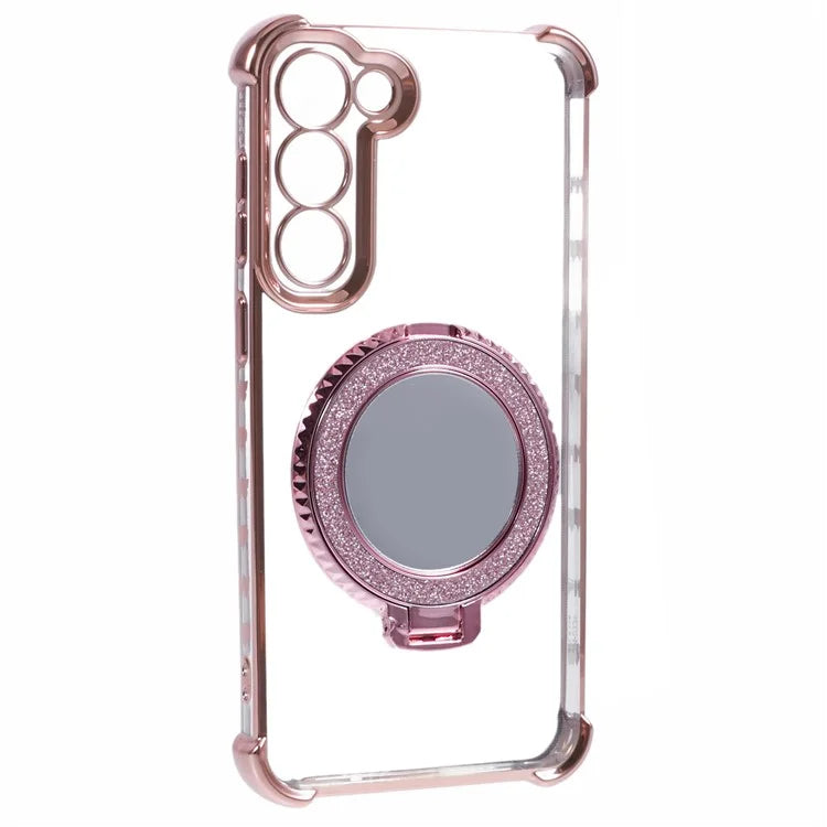 For Samsung Galaxy S23 Case Mirror Kickstand TPU Phone Cover Side Heart Pattern
