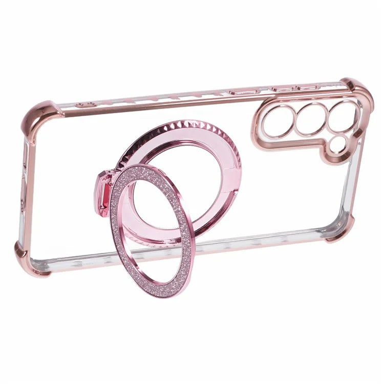 For Samsung Galaxy S23 Case Mirror Kickstand TPU Phone Cover Side Heart Pattern