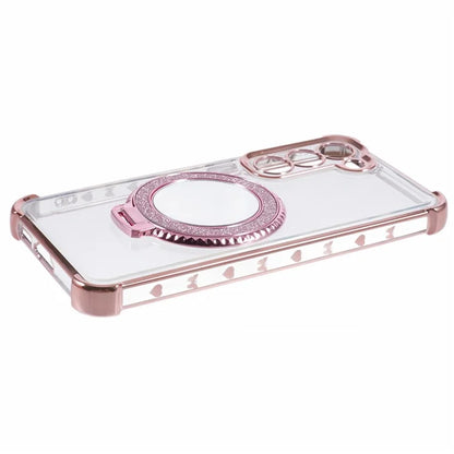 For Samsung Galaxy S23 Case Mirror Kickstand TPU Phone Cover Side Heart Pattern