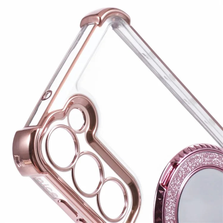 For Samsung Galaxy S23 Case Mirror Kickstand TPU Phone Cover Side Heart Pattern