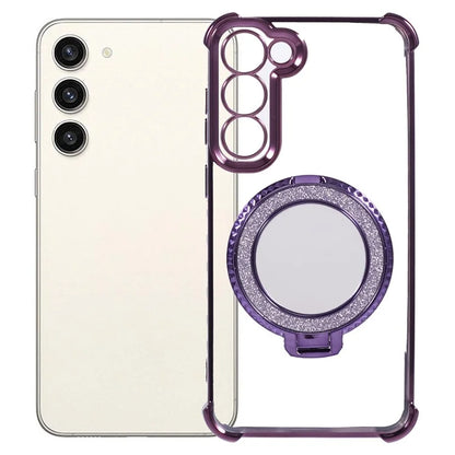 For Samsung Galaxy S23 Case Mirror Kickstand TPU Phone Cover Side Heart Pattern