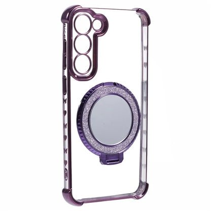 For Samsung Galaxy S23 Case Mirror Kickstand TPU Phone Cover Side Heart Pattern