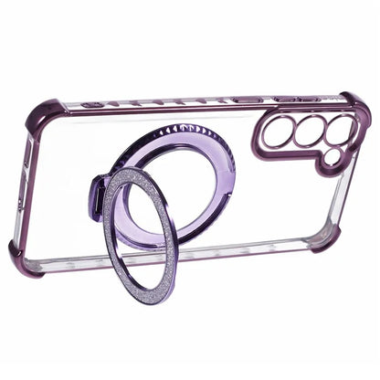 For Samsung Galaxy S23 Case Mirror Kickstand TPU Phone Cover Side Heart Pattern