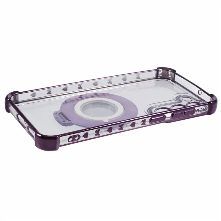 For Samsung Galaxy S23 Case Mirror Kickstand TPU Phone Cover Side Heart Pattern
