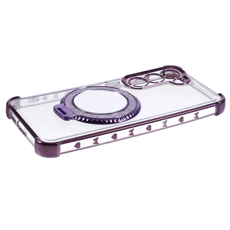 For Samsung Galaxy S23 Case Mirror Kickstand TPU Phone Cover Side Heart Pattern