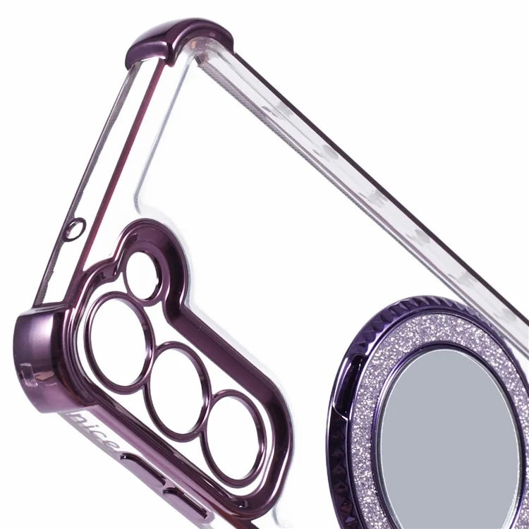 For Samsung Galaxy S23 Case Mirror Kickstand TPU Phone Cover Side Heart Pattern