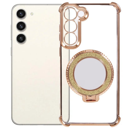 For Samsung Galaxy S23 Case Mirror Kickstand TPU Phone Cover Side Heart Pattern