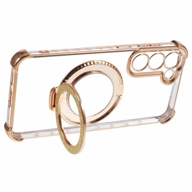 For Samsung Galaxy S23 Case Mirror Kickstand TPU Phone Cover Side Heart Pattern