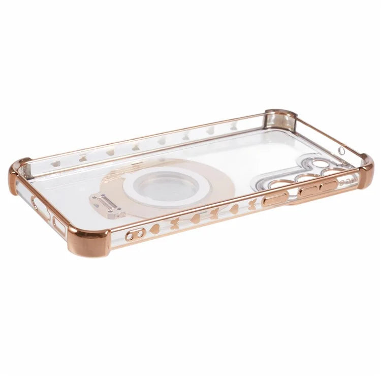 For Samsung Galaxy S23 Case Mirror Kickstand TPU Phone Cover Side Heart Pattern
