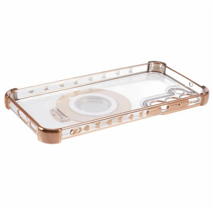For Samsung Galaxy S23 Case Mirror Kickstand TPU Phone Cover Side Heart Pattern