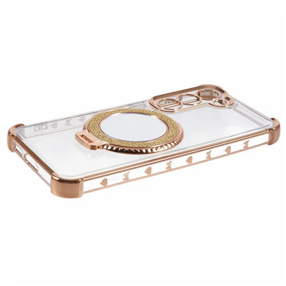 For Samsung Galaxy S23 Case Mirror Kickstand TPU Phone Cover Side Heart Pattern