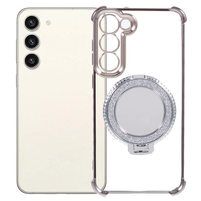 For Samsung Galaxy S23 Case Mirror Kickstand TPU Phone Cover Side Heart Pattern