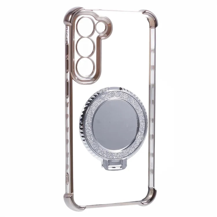 For Samsung Galaxy S23 Case Mirror Kickstand TPU Phone Cover Side Heart Pattern