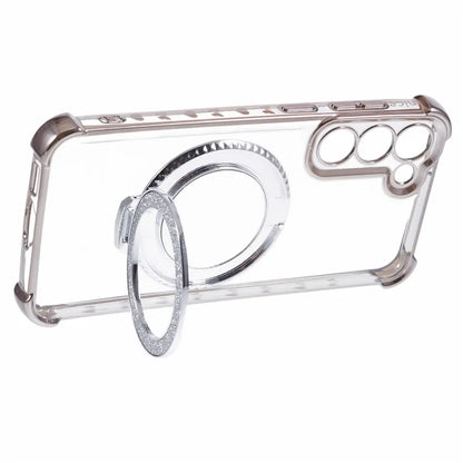 For Samsung Galaxy S23 Case Mirror Kickstand TPU Phone Cover Side Heart Pattern