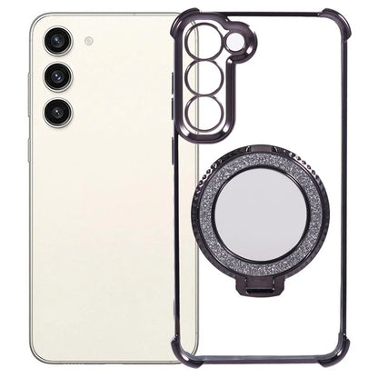 For Samsung Galaxy S23 Case Mirror Kickstand TPU Phone Cover Side Heart Pattern