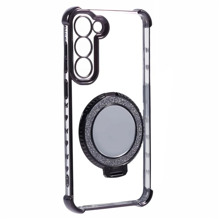 For Samsung Galaxy S23 Case Mirror Kickstand TPU Phone Cover Side Heart Pattern