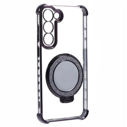 For Samsung Galaxy S23 Case Mirror Kickstand TPU Phone Cover Side Heart Pattern