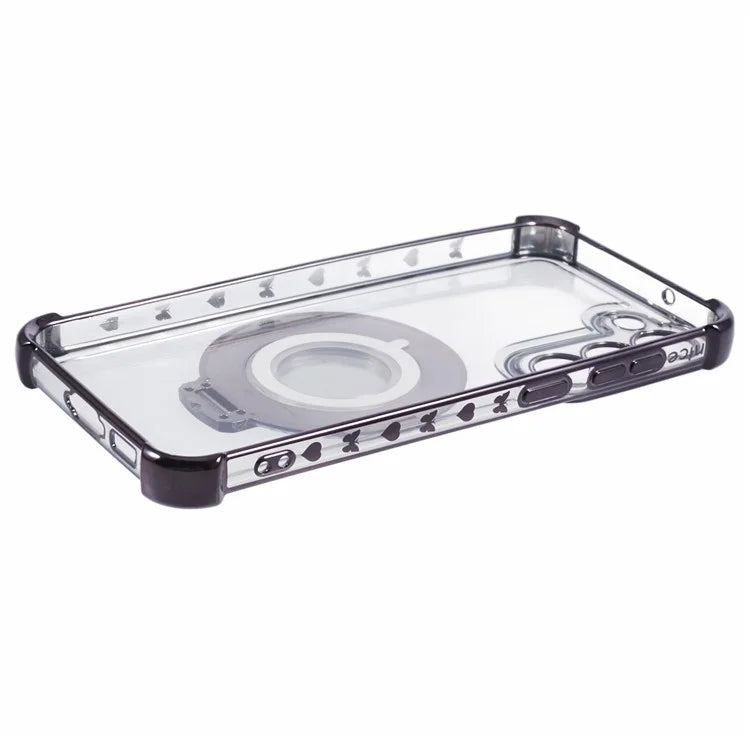 For Samsung Galaxy S23 Case Mirror Kickstand TPU Phone Cover Side Heart Pattern