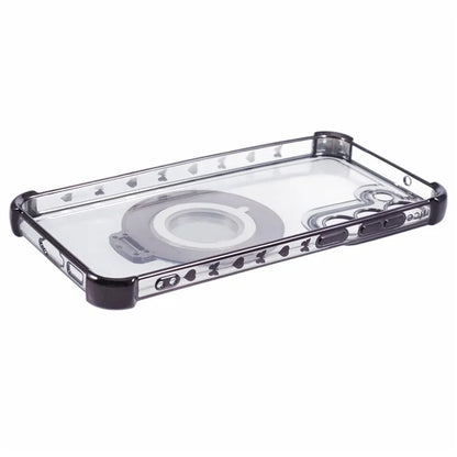 For Samsung Galaxy S23 Case Mirror Kickstand TPU Phone Cover Side Heart Pattern