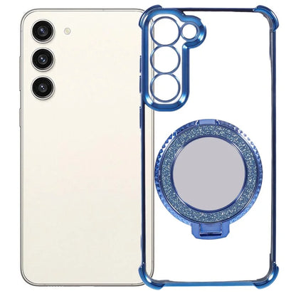 For Samsung Galaxy S23 Case Mirror Kickstand TPU Phone Cover Side Heart Pattern