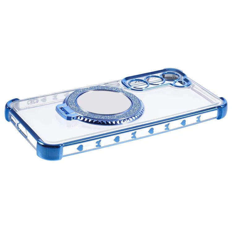 For Samsung Galaxy S23 Case Mirror Kickstand TPU Phone Cover Side Heart Pattern