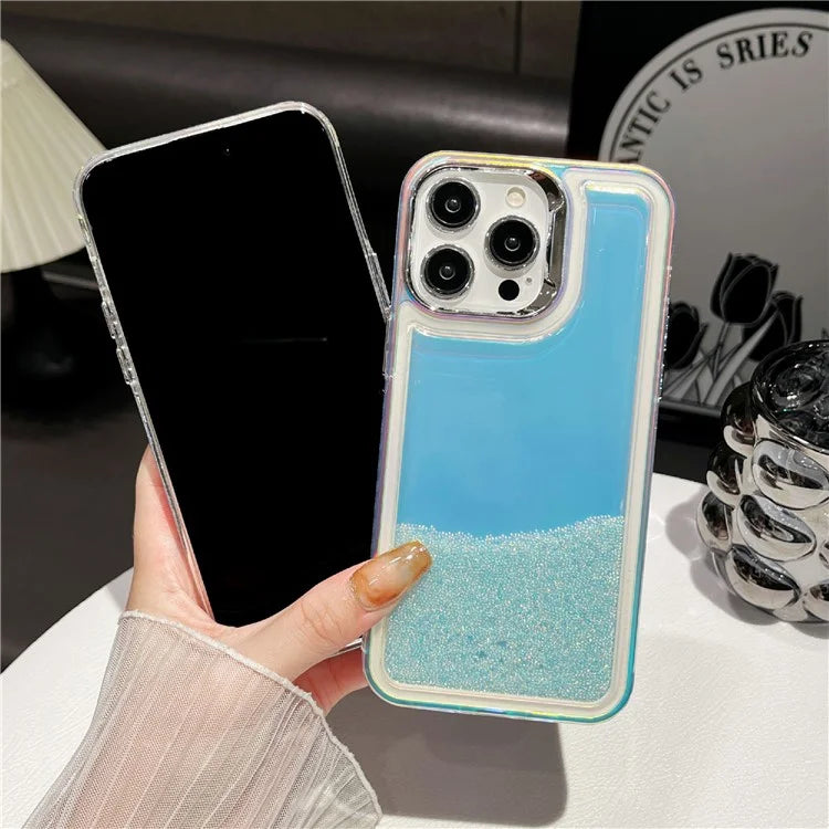 For iPhone 15 Pro Cell Phone Cover Flowing Beads PC+TPU Back Case