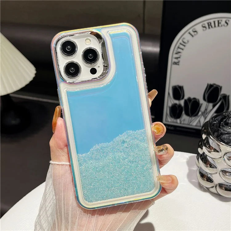 For iPhone 15 Pro Cell Phone Cover Flowing Beads PC+TPU Back Case